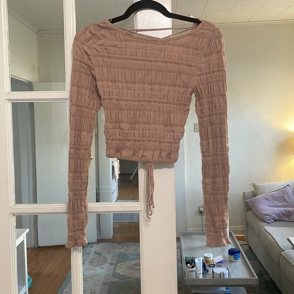 Free people tan lacy up back crop top - Picture 2 of 2